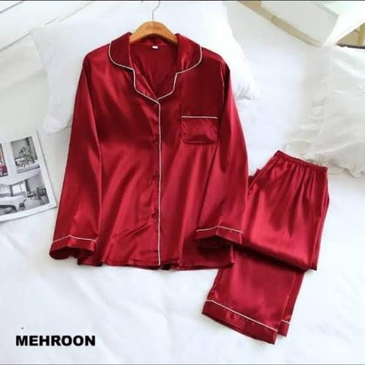 Premium Satin Night Suit – 2 Piece Sleepwear Set